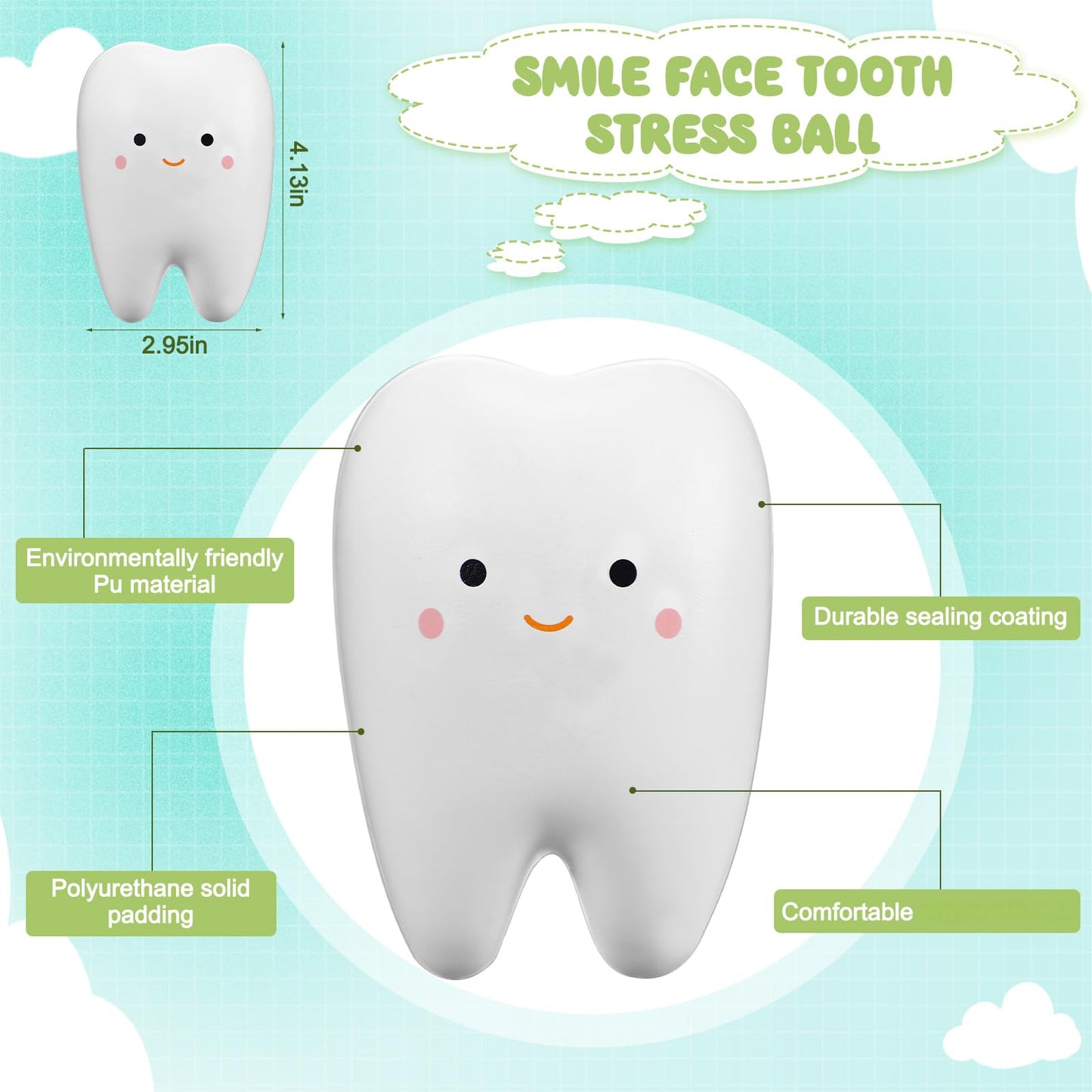 Shappy 12 Pcs Dentist Gift Teeth Jumbo Kawaii Teeth Slow Rising Squeeze Cute Tooth Cartoon Tooth Toy for Girls and Boys Soft Stress Relief Cute Squeeze Dental World Oral Health Day Gift