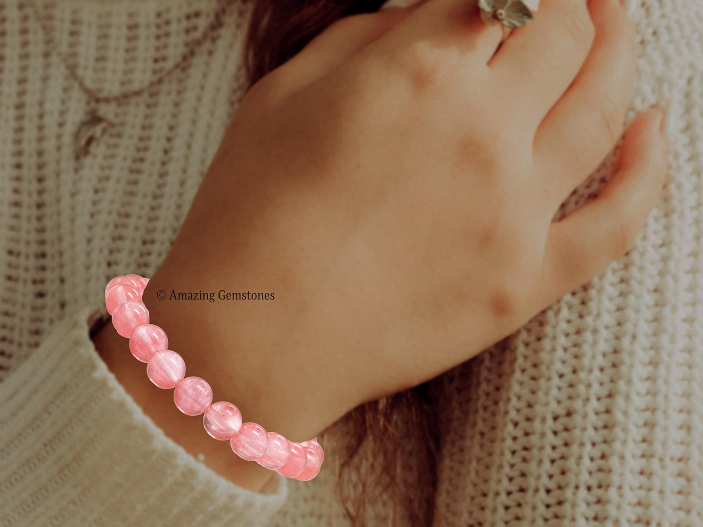Amazing Gemstone Crystal Bracelet for Women Men's Gifts - Protection Healing Crystal Bracelet - 8mm Gemstone Beaded Stretchable Bracelet Pulseras Para Hombres Mujer Stocking Stuffers Mothers Day Gift (Cherry Quartz)