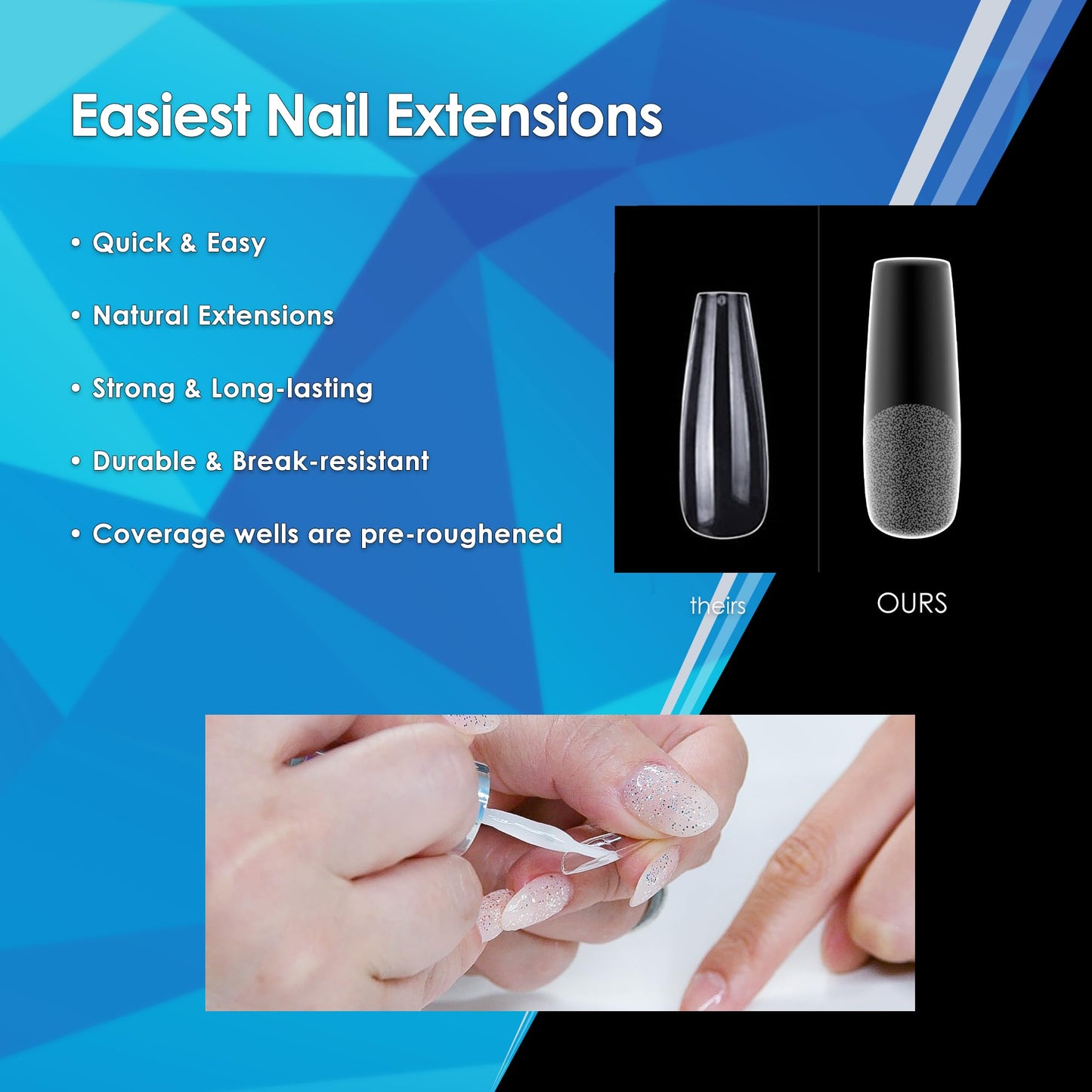Soft Gel Tips Ultra Clear Pre-Roughened 550 pcs (Medium Coffin)