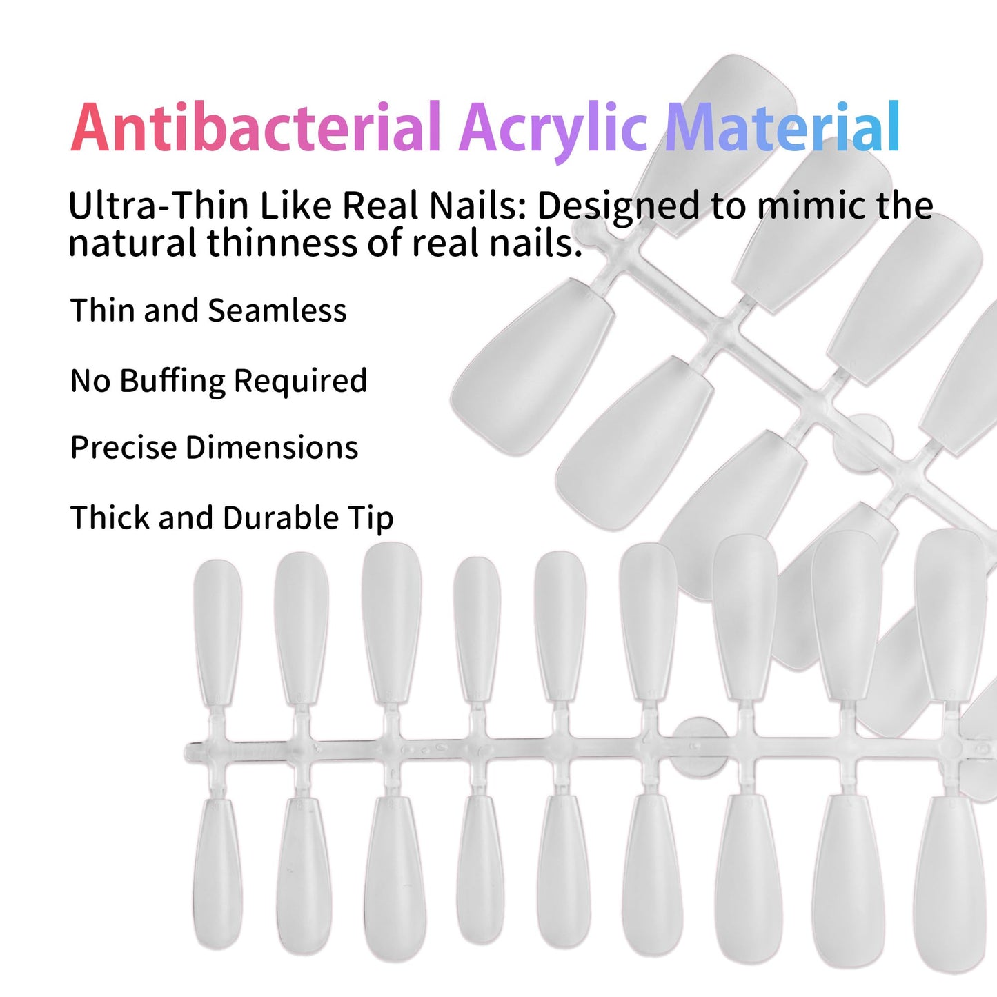 Sun&Beam Nails Fake Nails Tips Full Clear Acrylic Cover for Manicure Salons Nail Art 15 Sizes 240 Pcs (Long Stiletto)
