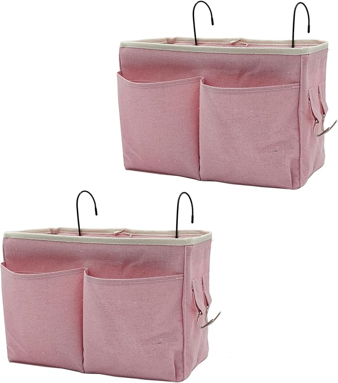 2-Pack Bedside Caddy Bedside Hanging Storage Basket Multi-Function Organizer Caddy for Bunk and Hospital Beds Dorm Rooms Bed Rails, Can be Placed Glasses Books Mobile Phonesï¼2 pcs pinkï¼