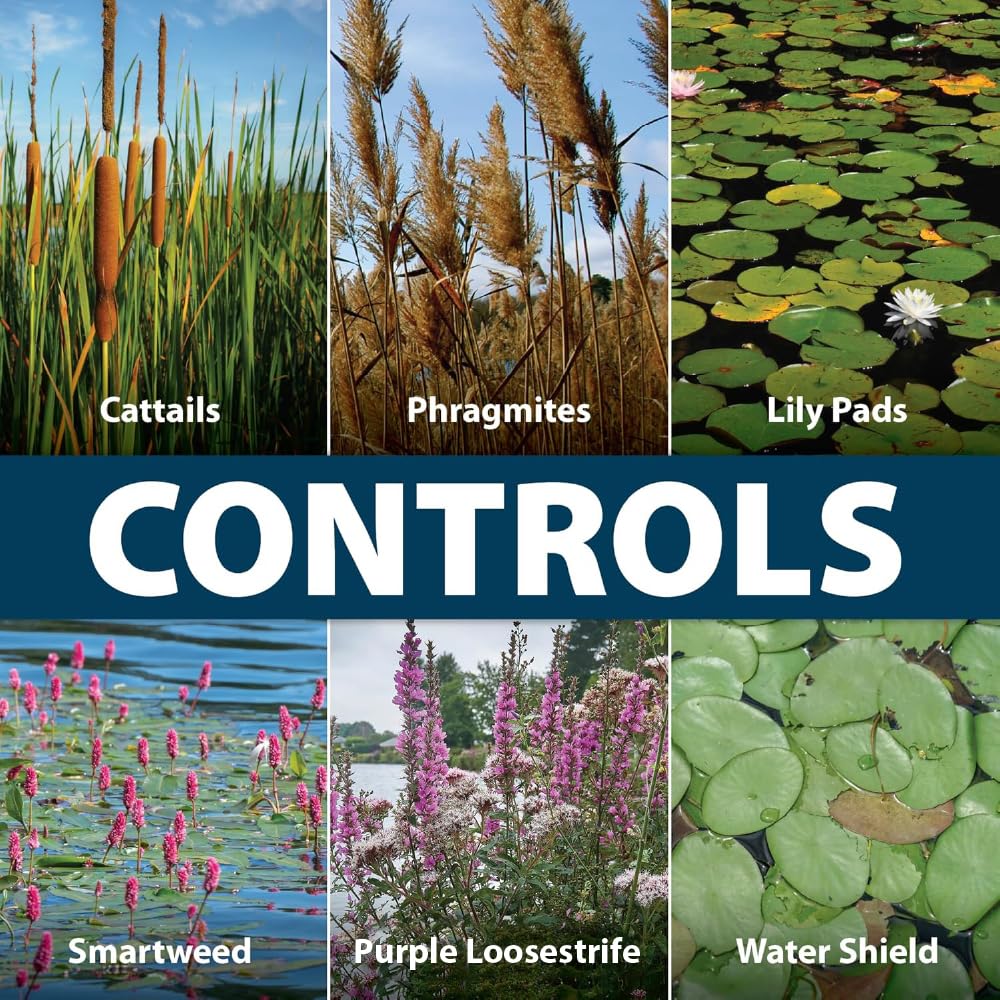 Airmax Shoreline Defense Emergent Weed Control Concentrated Treatment, Aquatic Herbicide (Glyphosate) for Phragmites, Pond Grass & Cattails, 1 Gallon