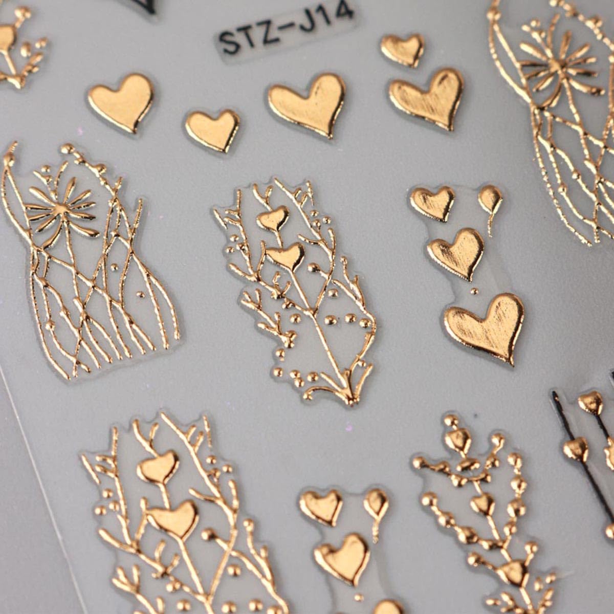 Golden Heart Nail Art Stickers Valentine’s Day Heart Nail Stickers for Nail Art 3PCS 3D Metallic Love Hearts Tree Stripe Design Self-Adhesive Nail Decals for Women DIY Manicure Nail Decorations Supply