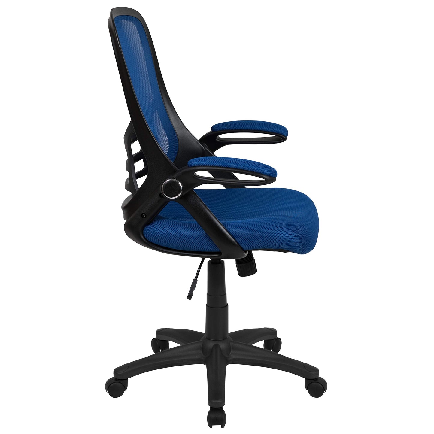 Flash Furniture Porter High-Back Swivel Office Chair with Adjustable Lumbar Support and Seat Height, Ergonomic Mesh Desk Chair with Flip-Up Armrests, Blue/Black