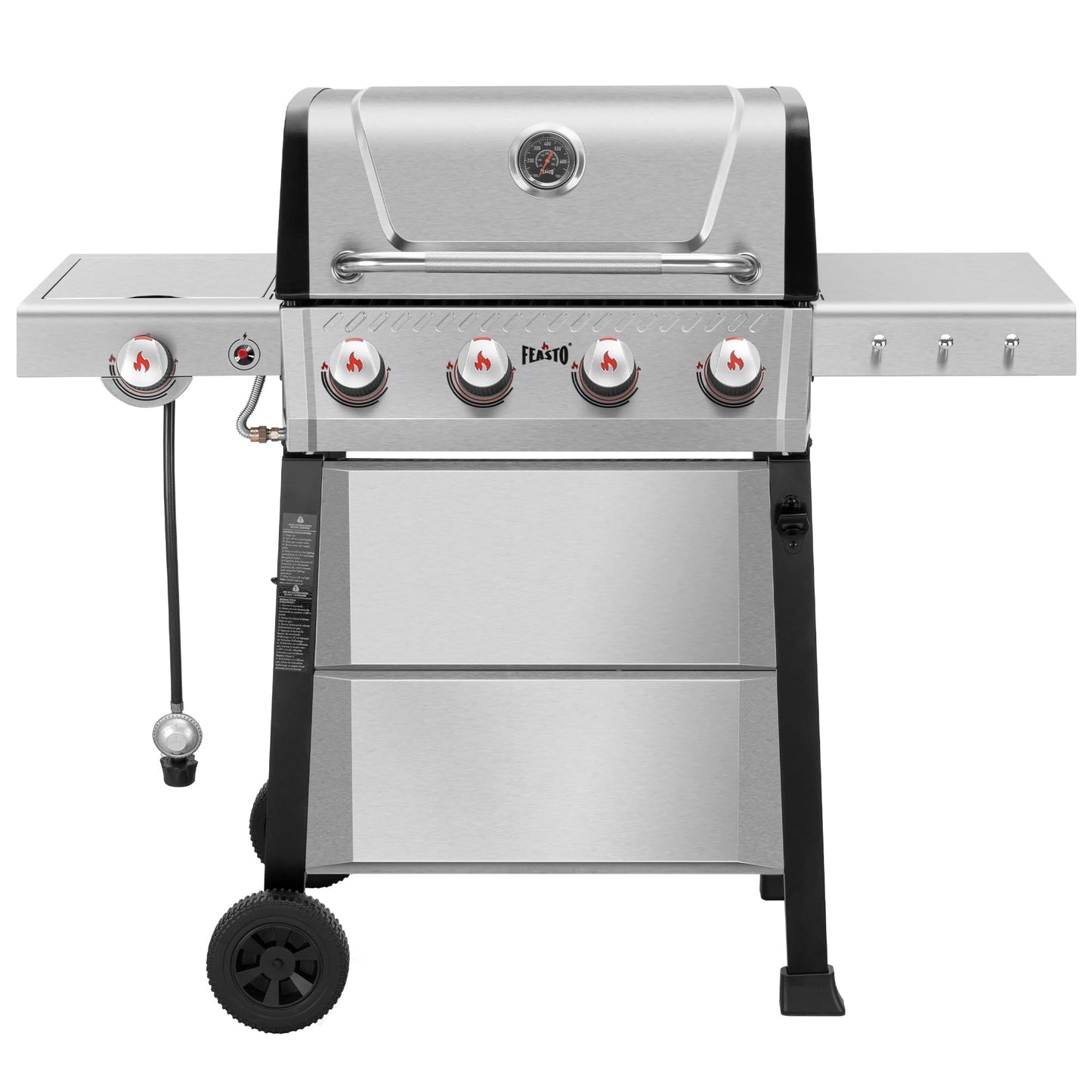 Feasto All Stainless Steel 4+1 Burner Gas BBQ Grill, Outdoor Propane Grill with Premium Enameled Coated Chamber Body & Porcelain-Enameled Cast lron Grates, 48,000 BTU