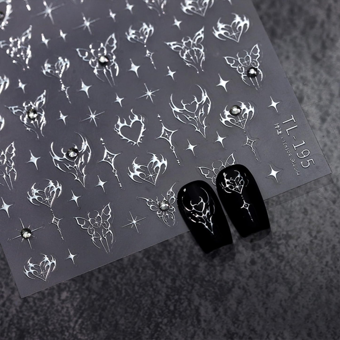 Silver Star Nail Art Stickers 5D Self Adhesive Heart Butterfly Nail Stickers for Nail Art Silver Nail Decals Rhinestone Design Star Nail Supplies for Women Girls