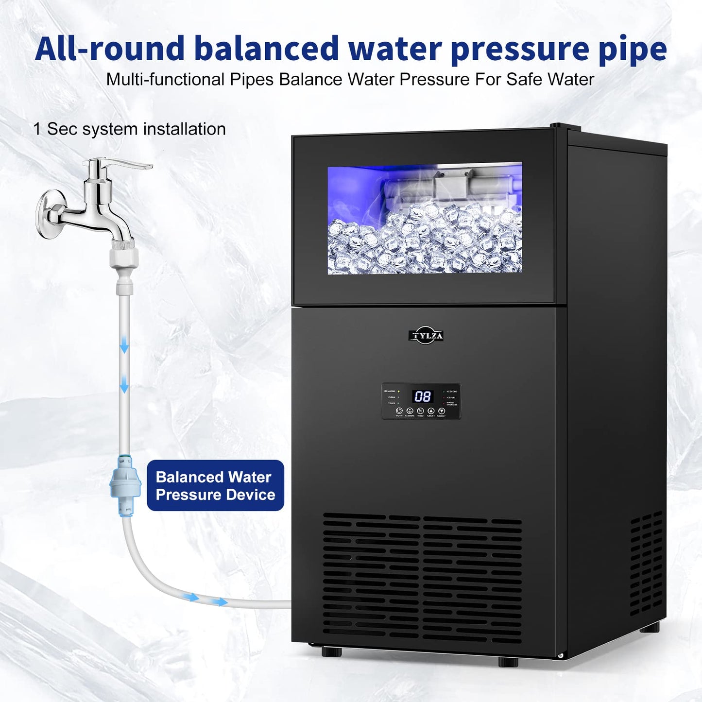 Commercial Ice Maker Under Counter, 170LBS/24H with 35LBS Ice Storage Capacity, 15 Inch Wide Stainless Steel Commercial Ice Machine Freestanding/Built-in Large Ice Machine