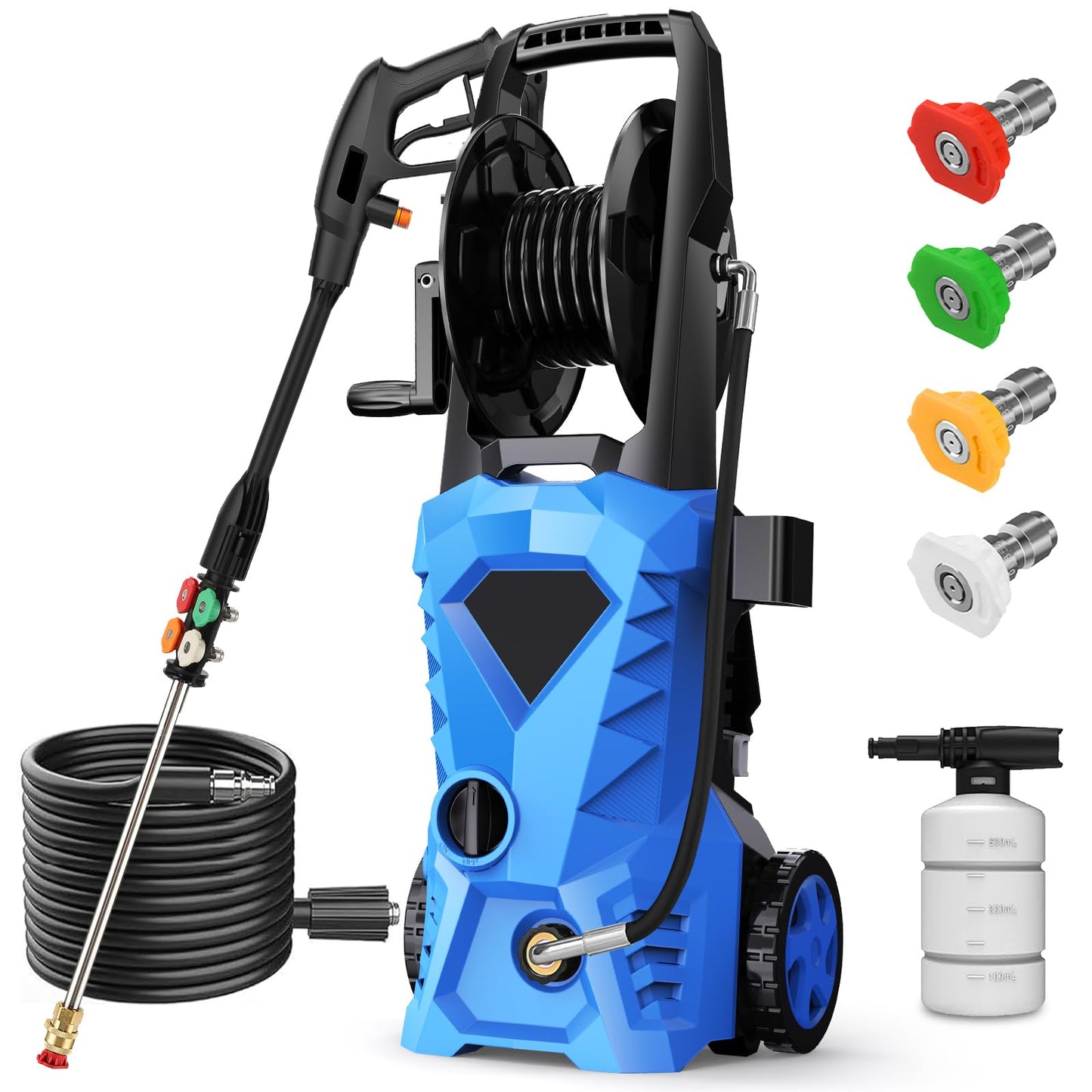 commowner 5000PSI Electric Pressure Washer - 2025 New Power Washer with Upgraded 33ft Pressure Washer Hose Reel, Foam Cannon, 4 Nozzle Set, Power Washer for House/Patios/Car/Fence, Blue