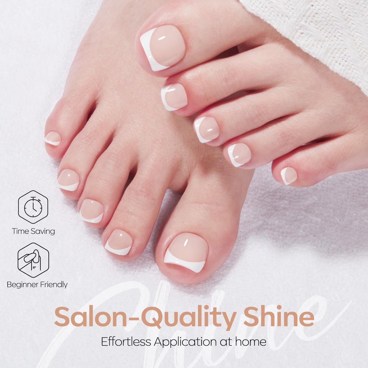 Modelones Press on Toenails Short, Nude French Tip Toe Nails Square, Reusable Nail Kit with Nail Glue Adhesive Tabs Mini Nail File, Toe Nails 36Pcs 18Sizes, Summer Spring Women Girl Gift