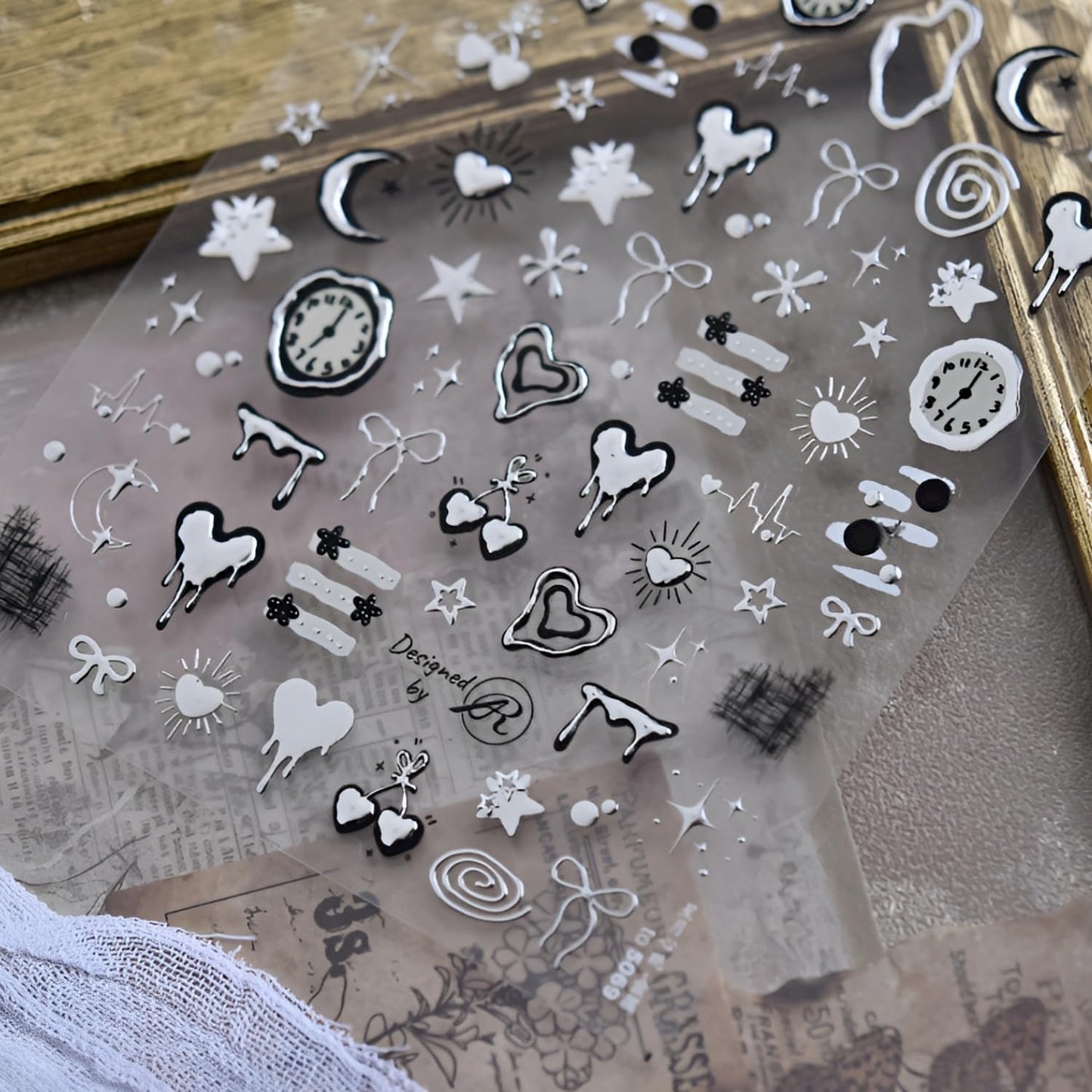 Silver Heart Nail Art Stickers 5D Embossed Clock Bow Nail Decals Valentine Day Nail Stickers for Nail Art Moon Star Nails Design Supplies for Women Girls