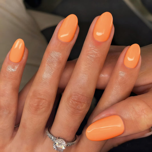 KQueenest Upgrade Thick Acrylic Press on Nails Short Oval, Classic Orange Fake Nails for Women Daily Thanksgiving Wear, UV Cover Acrylic Nails Press on Short Almond, Natural Glue on Nails in 24 Pcs