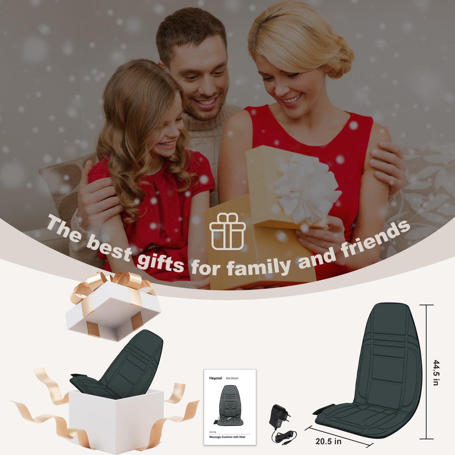 Vibration Back Massager with Heat, Massage Chair Pad with 10 Vibration Motors & 2 Heating Levels, Chair Massager for Recliner, Office Chair, Sofa