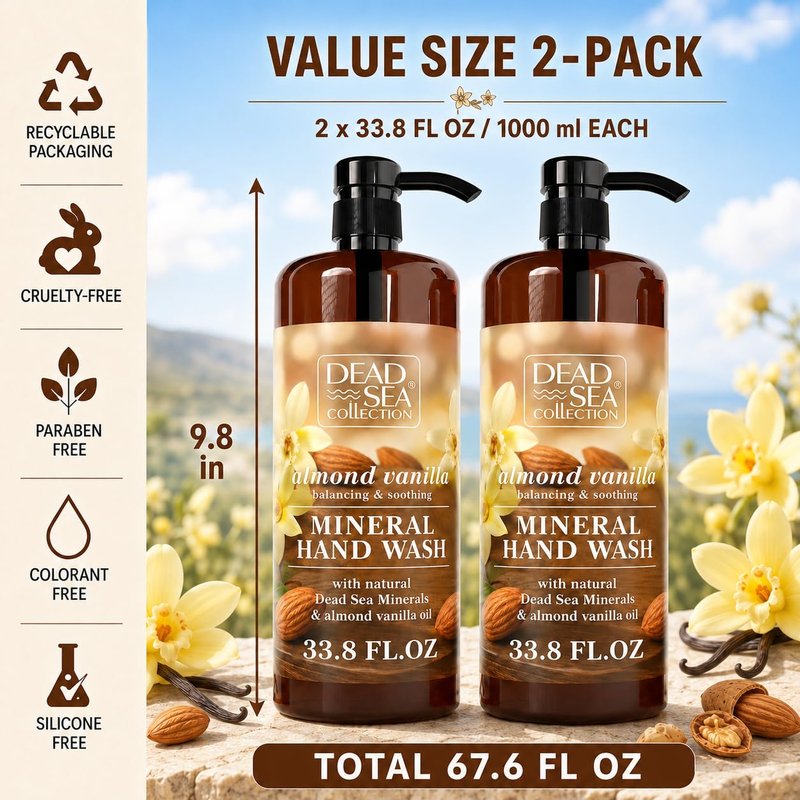 Dead Sea Collection Hand Soap Pump Hemp & Coconut Lime - Moisturizing Hand Wash with Dead Sea Minerals - Cleanses & Refreshes with Hemp - Coconut, Lime Oils, Pack of 2 (33.8 Fl Oz Each)
