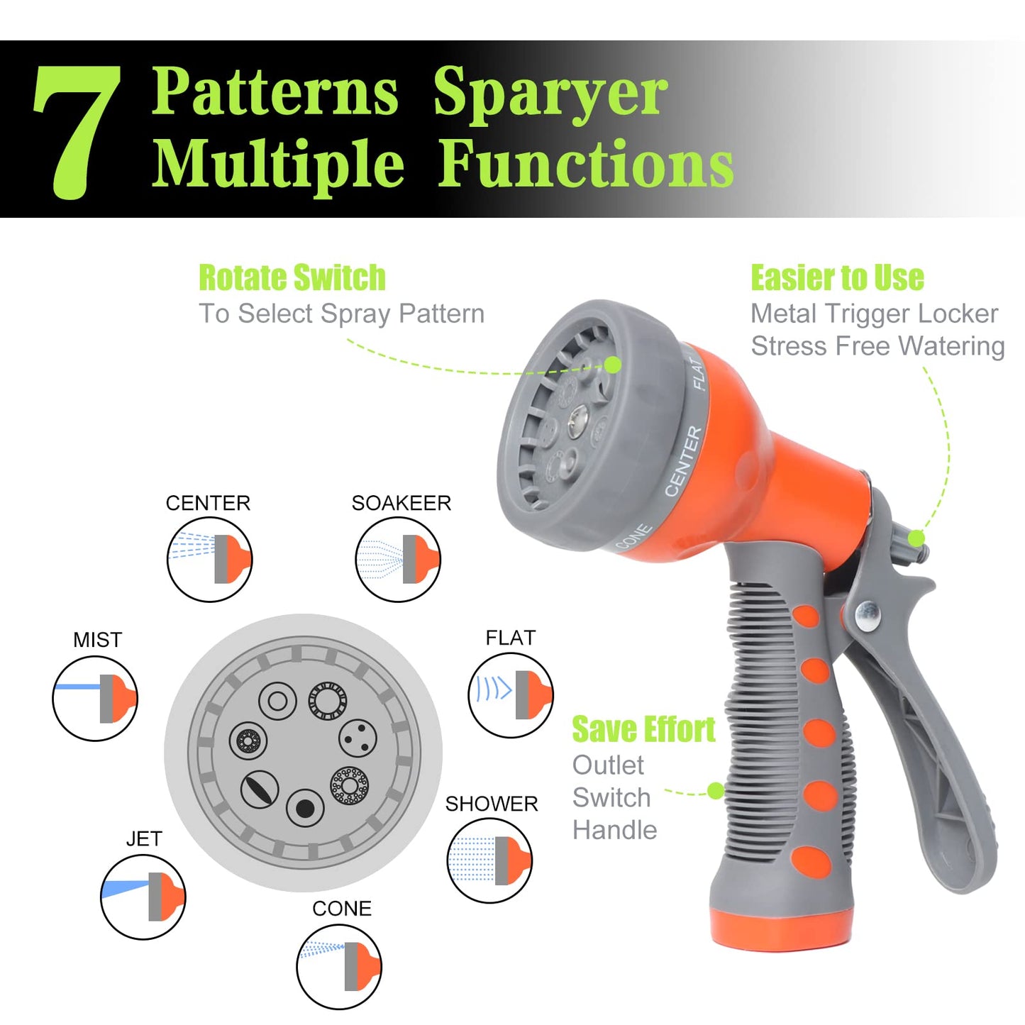 SYEENIFY Kink Free Garden Hose 25ft 5/8", Heavy Duty Hybrid Water Hose, Ultra Durable Flexible Rubber Hose with Sprayer Nozzle,Leakproof Yard Outdoor Hose with Brass Solid Connector