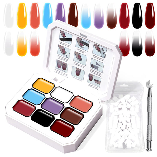 U-Shinein Gradient Painting Gel, 9 Colors Ombre Gel Nail Polish with Dark Red Light Blue Black&White Sponging for Pigment Pat Aura Nails French Manicure Soak Off UV Victorian Oddity