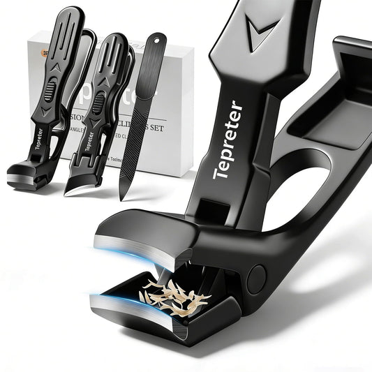 Toe Nail Clippers for Thick Nails for Seniors, Angled Head Slanted Side Cut Toenail Clippers Set for Men with Wide Jaw Opening and Catcher, Heavy Duty Fingernail Clipper Mothers Day Gifts for Mom Dad