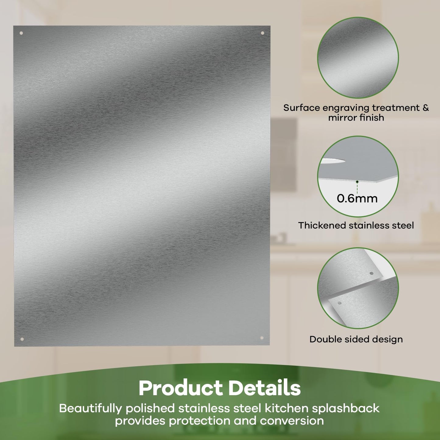 24" x 36" Stainless Steel Backsplash Panel - Ultra-Thin Oversized Splatter Guard for Kitchen Wall Behind Stove & Range Hood | Easy Installation with Pre-Drilled Holes & Hardware Included