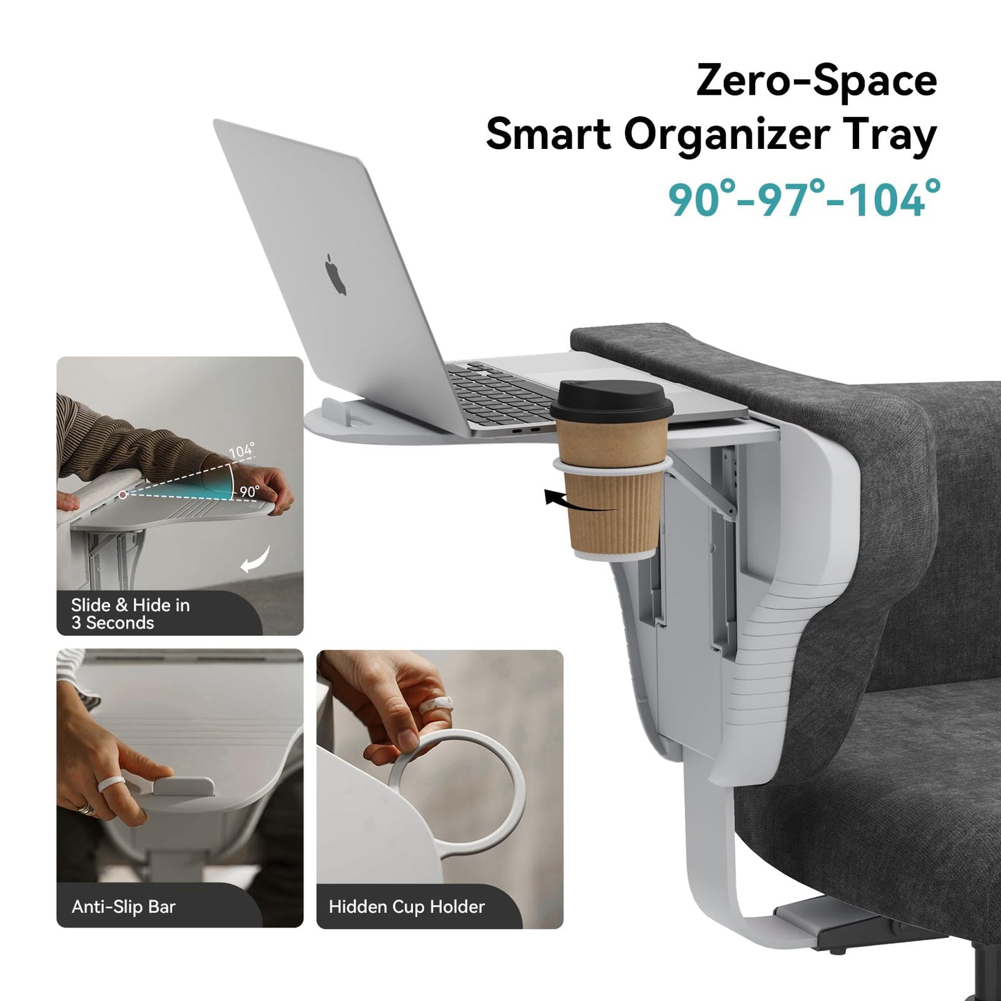 Newtral Criss Cross Chair with Wheels & Armrests, Ultimate Cross Legged Office Chair with Hidden Tray, Multi-Position Recliner Vanity, Ideal for Home Office, Bedroom (Criss Cross Chair, Dark Grey)