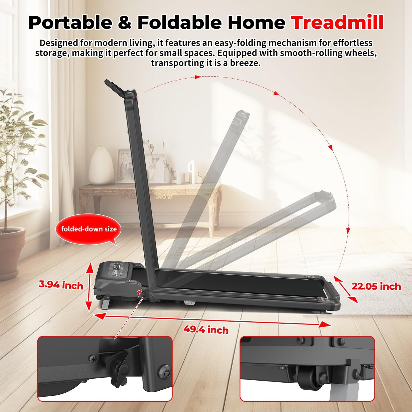 SubSun 2 in 1 Folding Treadmill, Walking Pad with Handle Bar, Under Desk Treadmill with 265 Lbs Capacity for Office, Remote Control, Grey