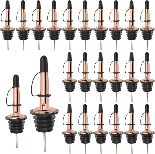 Pafusen 24 Pack Liquor Bottle Pourers, Liquor Pour Spout for Liquor Bottles, Stainless Steel Olive oil Dispenser Spout, Alcohol Pourer Dust Caps Covers Fixed, Rose Gold