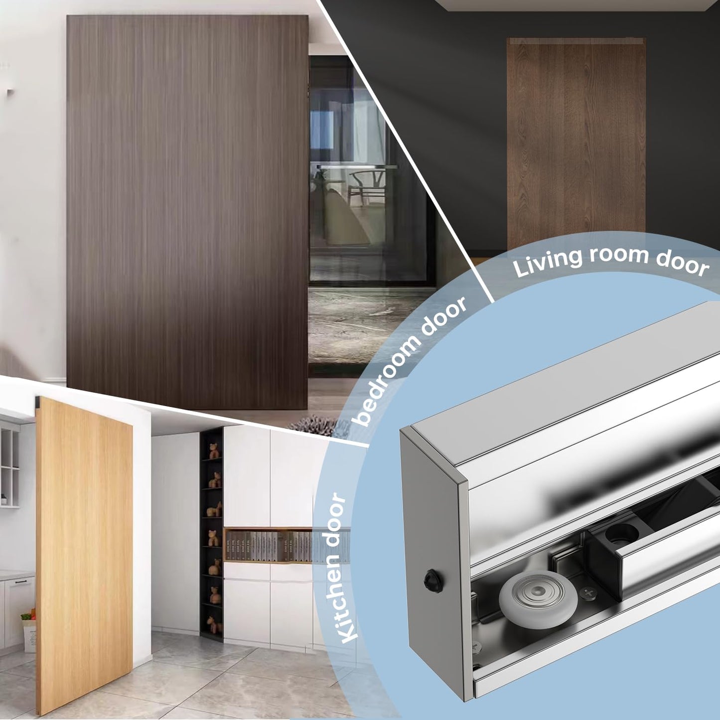 30-59 Inch New Heavy Duty Hidden Sliding Barn Door Hardware and Track, Floating Wall Mounted Invisible Sliding Door Track, Soft Close, Quiet, Easy Install (Can Installed on Doors up to 59 Inch)