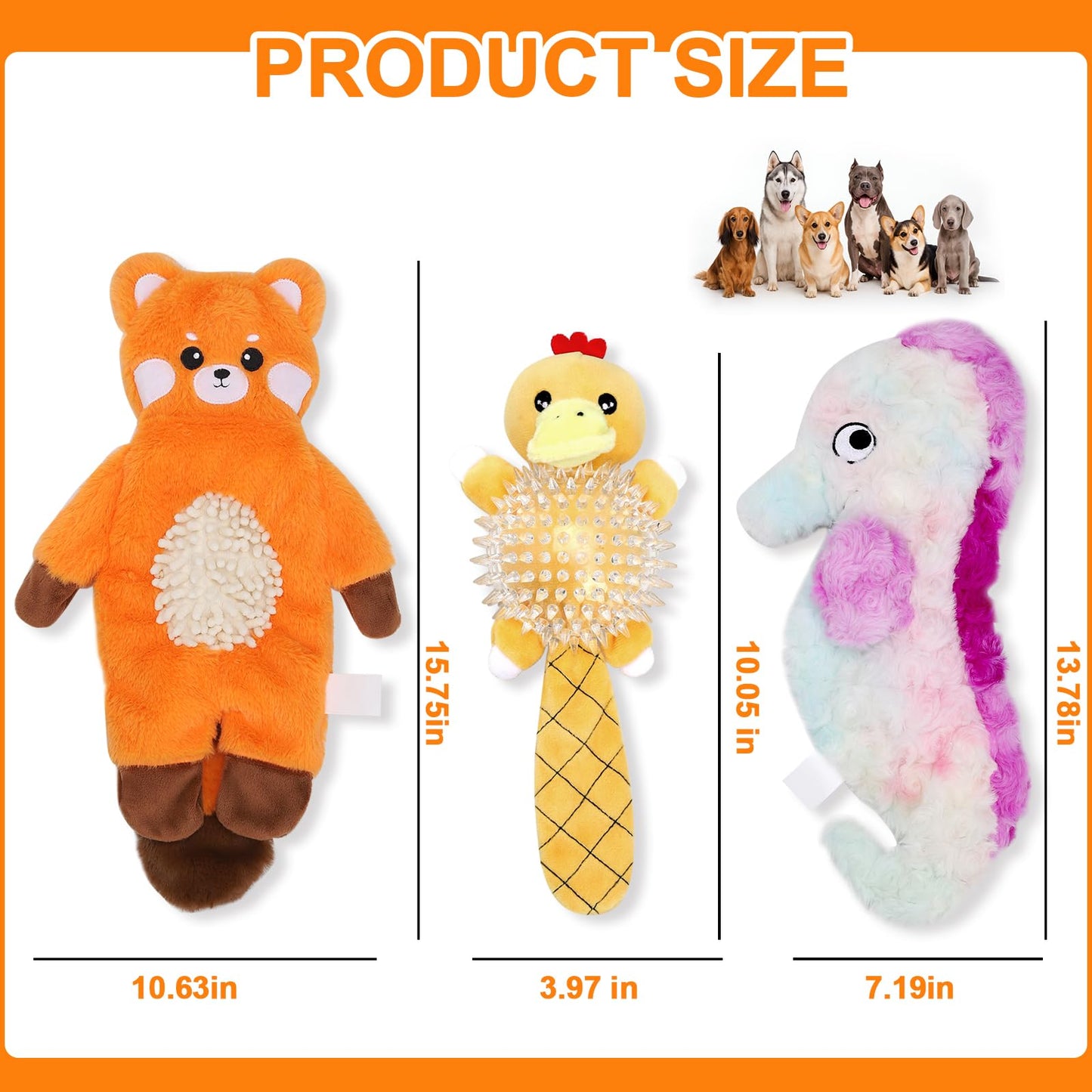 Tierglück Interactive Squeaky Dog Toys for Small, Medium & Large Dogs, 3-Pack No-Stuffing Plush Chew Toys with Crinkle Sound – Durable, Safe Teething & Boredom Relief Toys for Puppies and Adult Dogs