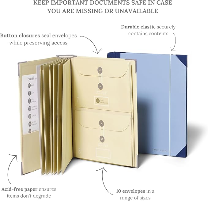 The Folio® Important Document Organizer by Savor | Binder with Guided Labels, Acid-Free File Folder with 10 Pockets for Home, Legal, Medical Papers | Mother’s Day Gift for Moms, Records Storage (Blue)