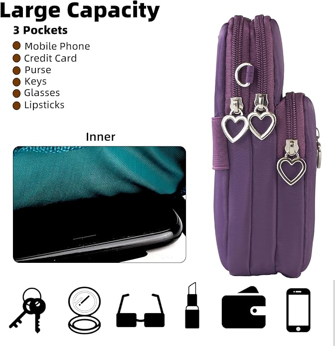 JANKS Small Crossbody Bag for Women - Mini Phone Purses with Crossbody Strap and Wallet - Nylon Arm Bag
