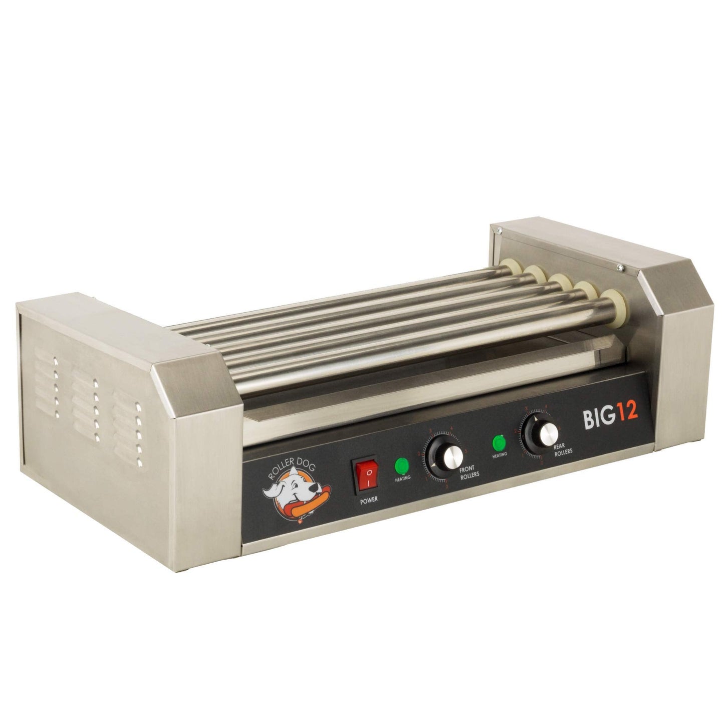 RollerDog Funtime RDB12SS Stainless Steel Non Stick Hot Dog Roller Grill with Drip Pan with Dual Temperature Controls