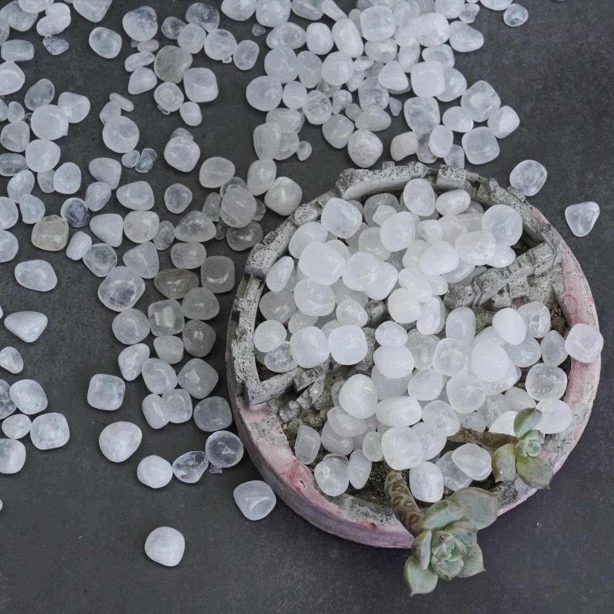 XMHOME 3 Pounds Clear Quartz Tumbled Stones Bulk - Polished Crystal Stones for Vase Filler, Healing, and Decoration Pebbles