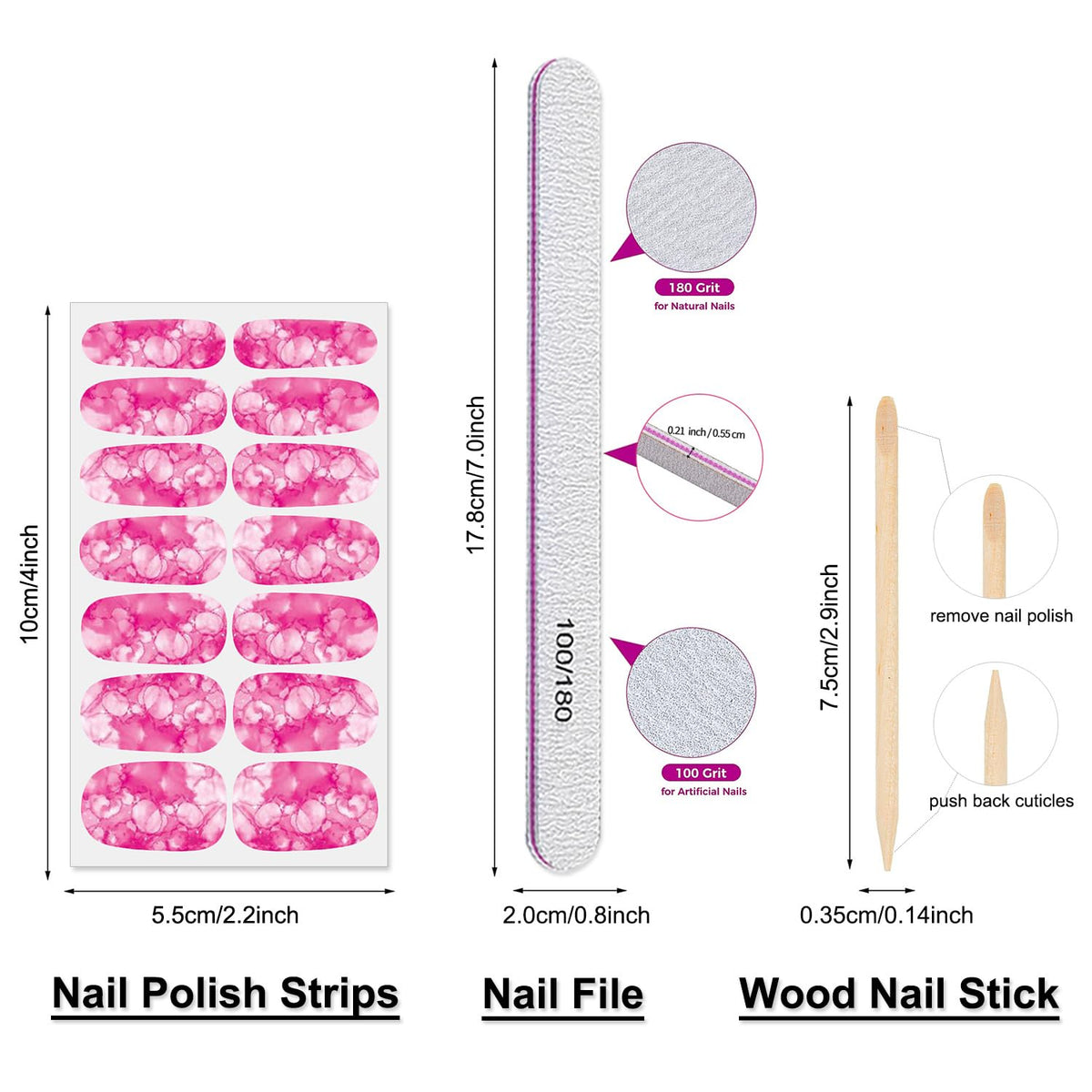 DANNEASY 24 Sheets Nail Polish Strips for Women Girl - Light Color&Rainbow, Nail Polish Stickers Full Nail Wraps Gel Nail Strips Self Adhesive Manicure Design Sticker Nails with File, Cuticle Stick