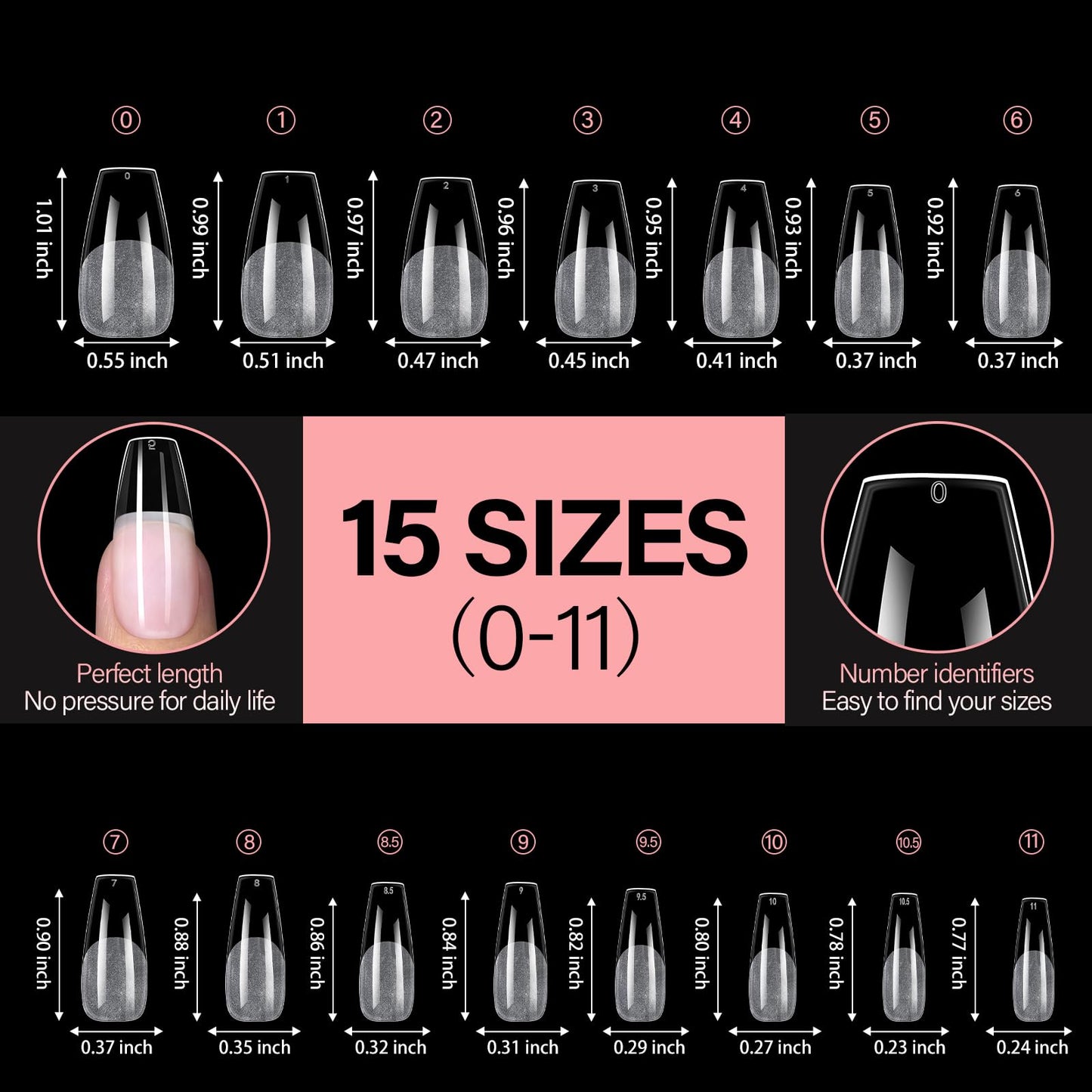 AILLSA Long Coffin Nail Tips - 450pcs Thickened Pre-shaped False Nail Tips Half Matte Nails Tips, Acrylic Fake Nails Extension for Home Salon DIY