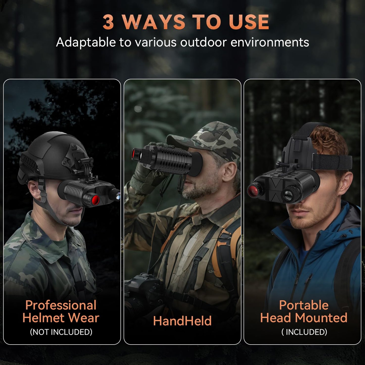 Night Vision Goggles Head Mounted for Adults, 1312FT Rechargeable Infrared Digital Binoculars, 2.7"Large Screen, 8X Digital Zoom, 7-Level Infrared, Night-Vision Goggles with 32GB TF Card, Head Strap