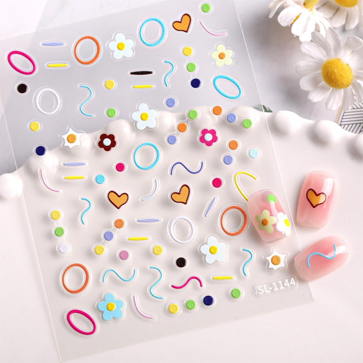 SIMAYKUWA Colorful Nail Art Stickers with Irregular Shapes & Floral Patterns Vibrant Dopamine Nail Art Decals Print for Women for Spring Summer