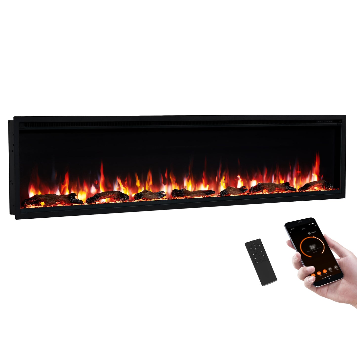 PuraFlame Herman 72 Inch Smart Linear Electric Fireplace - Premium Flame with 9 Colors, Clean Design, Recessed in-Wall or Wall-Mount or Free Standing, Compatible with Alexa and Google Assistant
