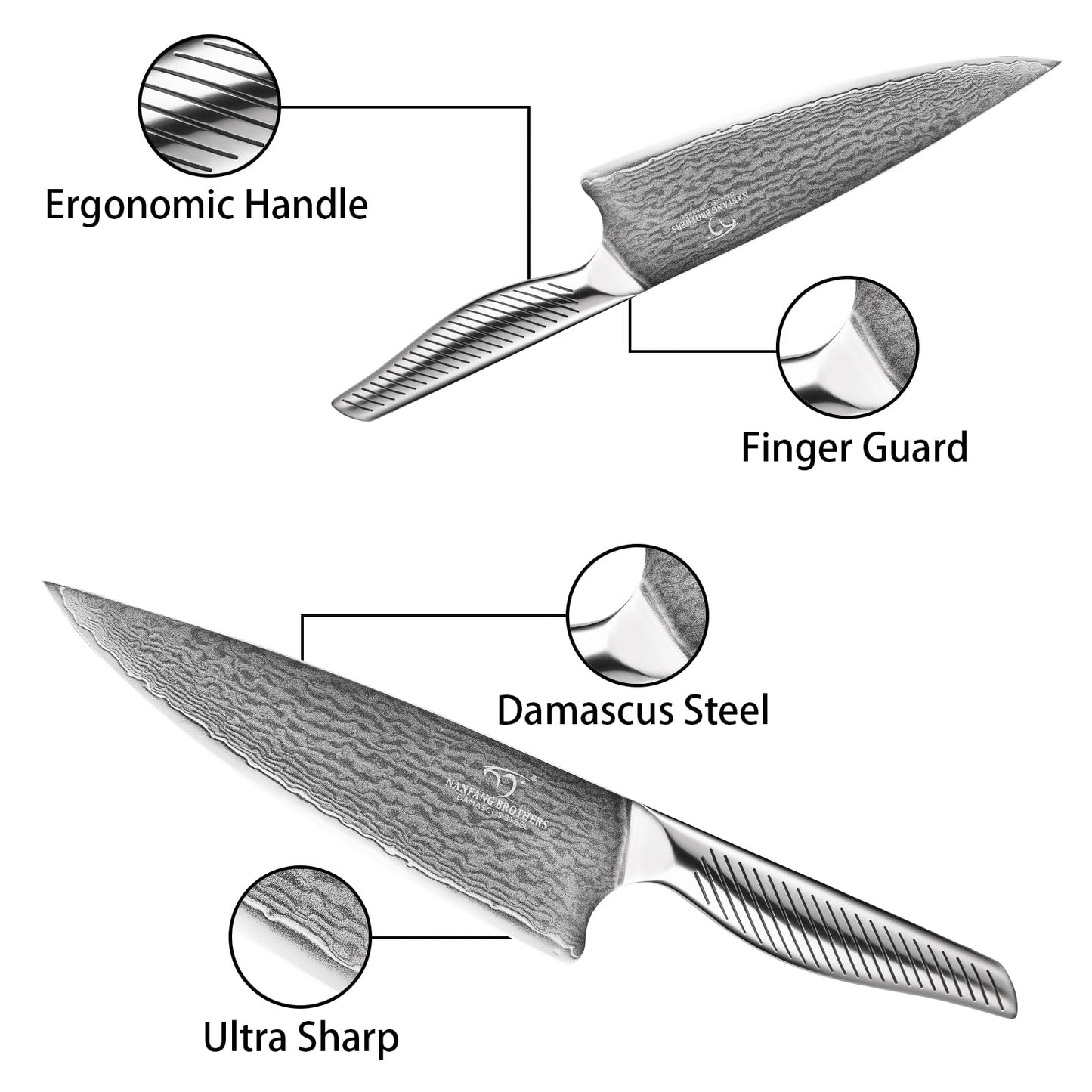 NANFANG BROTHERS® 16 Pieces Damascus Kitchen Knife Set, High Carbon Damascus Steel Chef Knife Set, Stainless Steel Ergonomic Handle for Chef, with Built-in Sharpening Rod