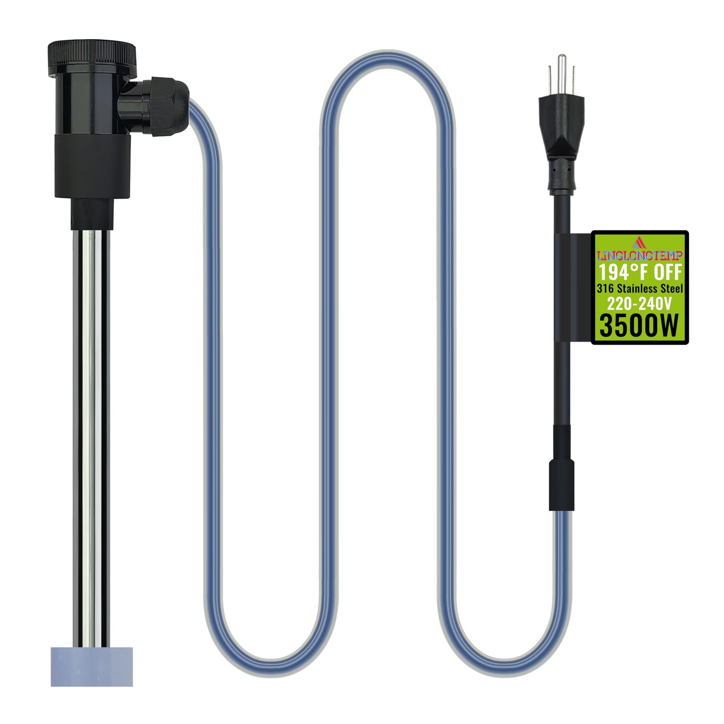 LINGLONGTEMP 240V 3500W Submersible Immersion Water Heater for Hot Tub & Pool – Portable Electric Heater with Temp Control & Wifi Timer for Bathtub, Inflatable Pool, Above Ground Pool, Baptistry & Sap