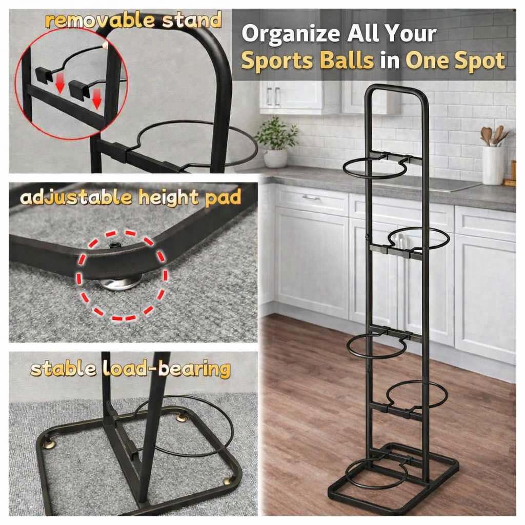 MLUPODY Vertical Ball Rack -basketball rack- Durable Carbon Steel Storage for Basketball, Soccer, Volleyball, and More - Easy to Assemble, Waterproof, Sturdy - 56.7" H"