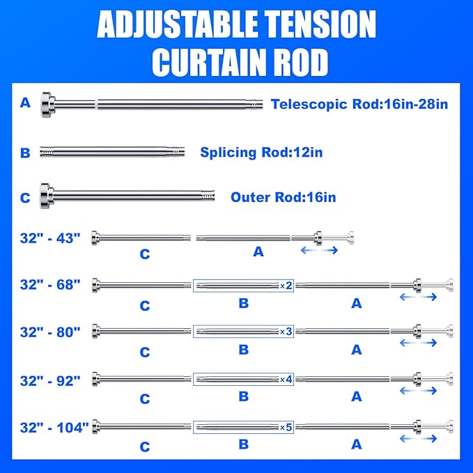 Ausemku Shower Curtain Rod Tension - 32-80 Inch Never Rust Non-Slip Spring Tension Curtain Rod No Drilling Stainless Steel Curtain Rod Use Bathroom Kitchen（Silver）