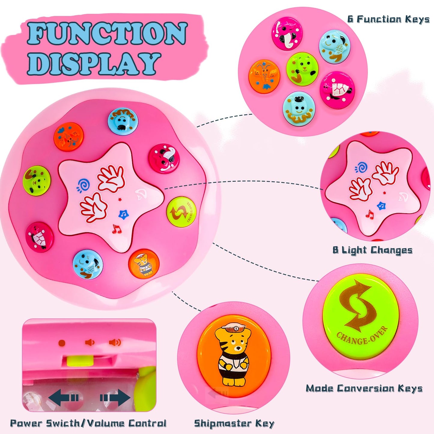 M SANMERSEN Baby Girl Toys 6-12 Months - Babies Ocean Rotating Projector Light Up Musical Toys for 12-18 Months Crawling Learning Tummy Time 1 2 Years Old Infant Boys Girls Pink