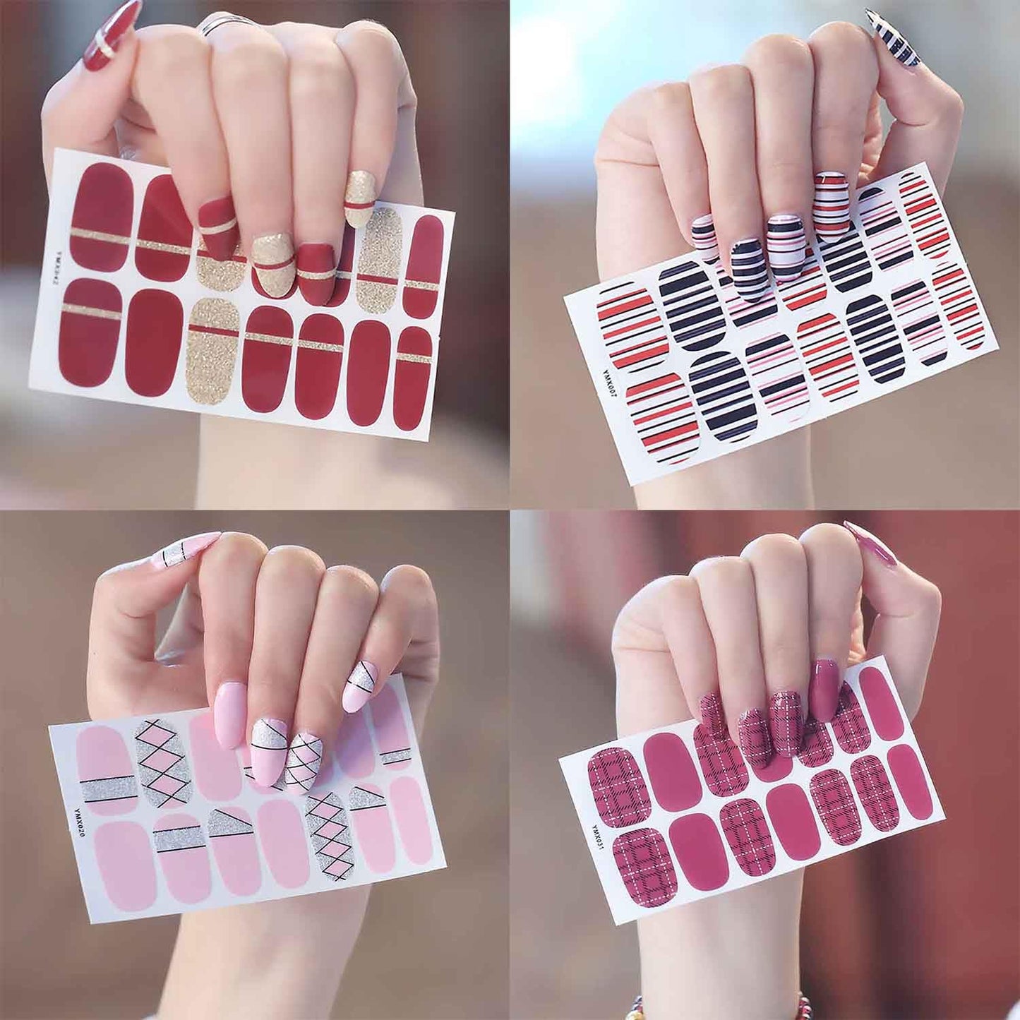 DANNEASY 30 Sheets Solid Color Nail Wraps Glitter Nail Polish Stickers Self Adhesive Nail Stickers Nail Polish Strips for Women Girl Nail Accessories with Nail File