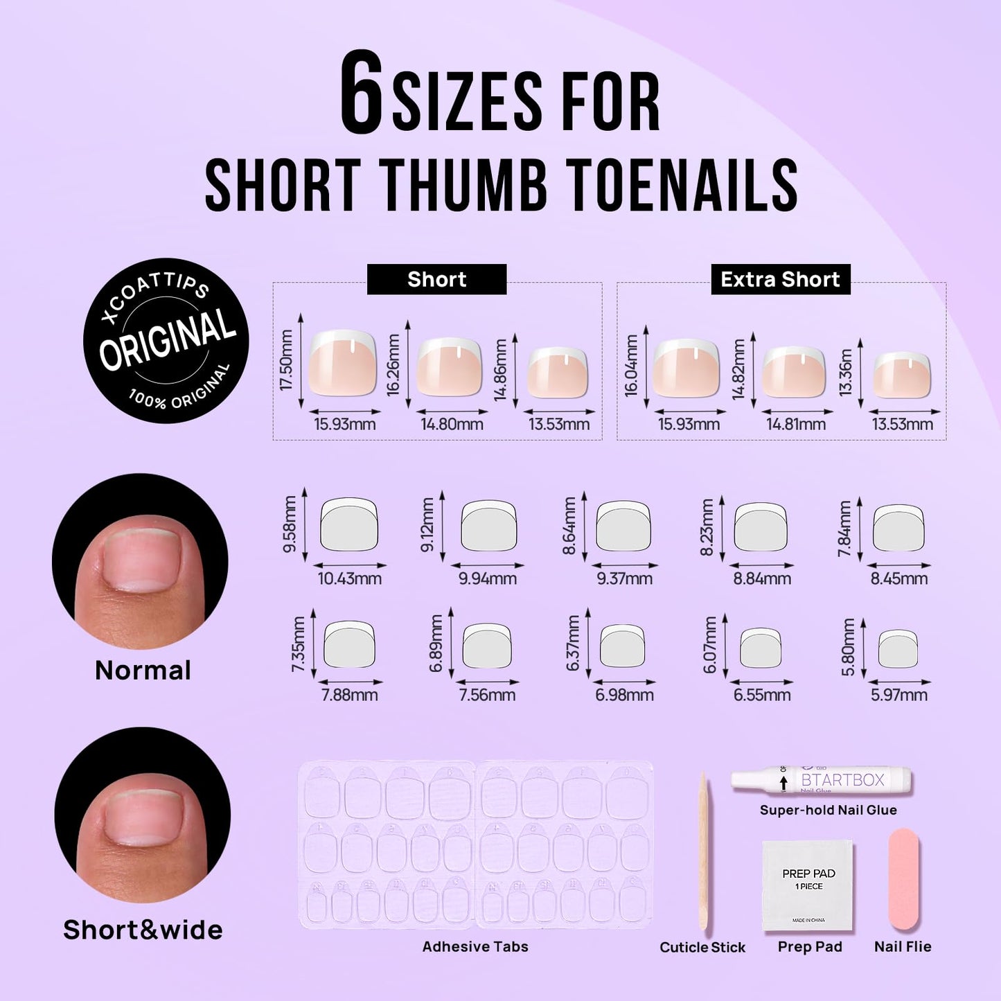 BTArtbox French Tip Press on Nails Toenails Short - Hope Hope & White French