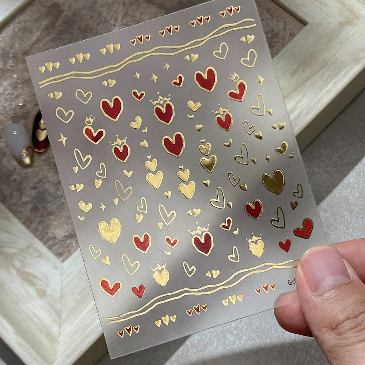 Heart Nail Stickers 5D Embossed Gold Nail Art Stickers Self Adhesive Design Red Love Nail Decals for Women Girls Valentines Day Manicure Supply Decoration 1 Sheets