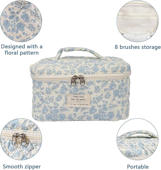 Gosect Large Makeup Bag, Cute Cosmetic Bag for Women Girls, Floral Coquette Aesthetic Toiletry Bag, Travel Make Up Organizer Bag ((White Butterfly Flower))