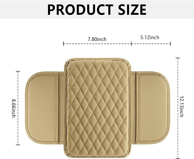 Stacool Upgraded Car Center Console Cover,Microfiber Leather Car Armrest Cover Cushion with 2 Storage Bags,Universal Car Armrest Storage Box (Beige)