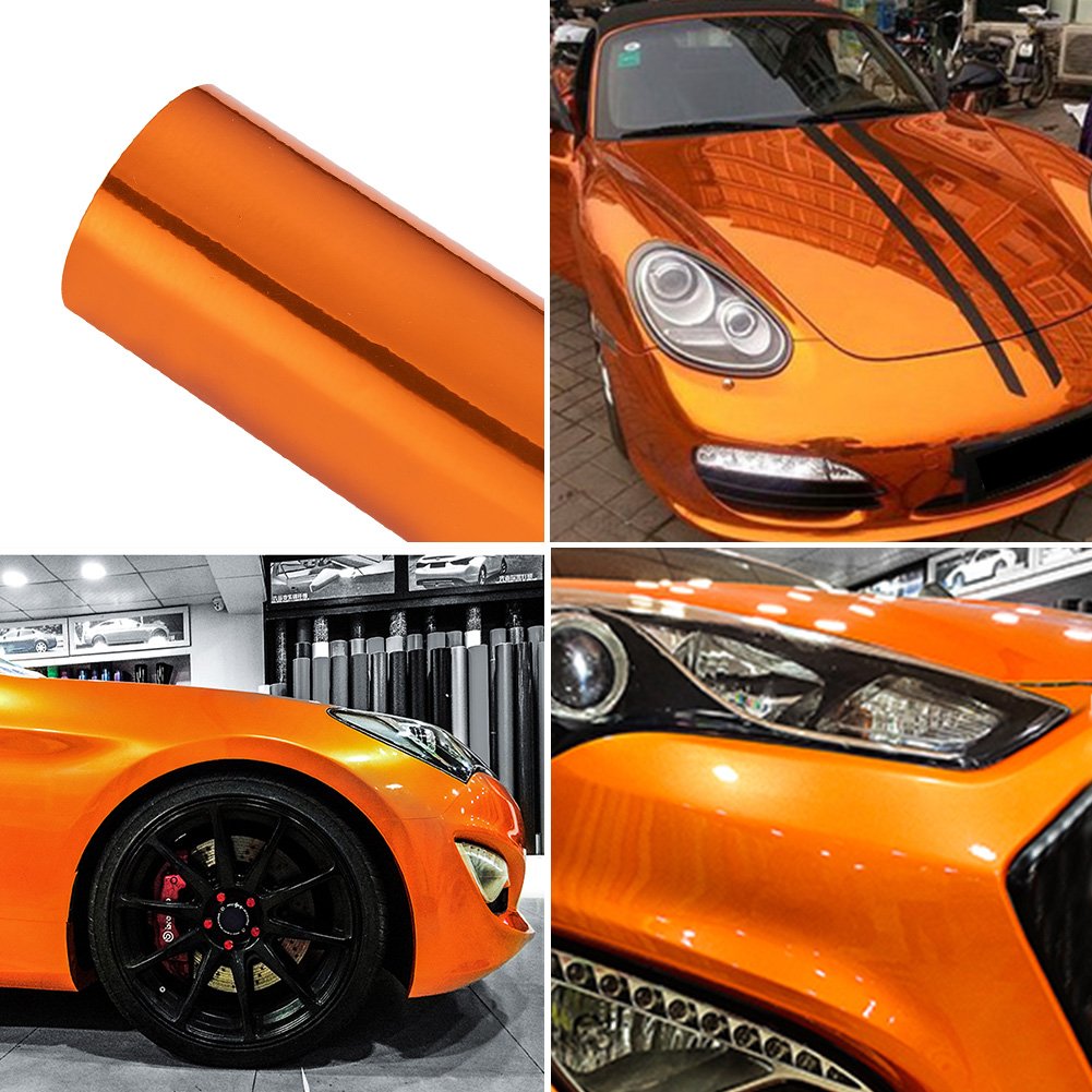 ATMOMO Chrome Mirror Orange Car Vinyl Wrap High Gloss Self-Adhesive DIY Car Decals Film Sheet 59.84'' x 196.85''