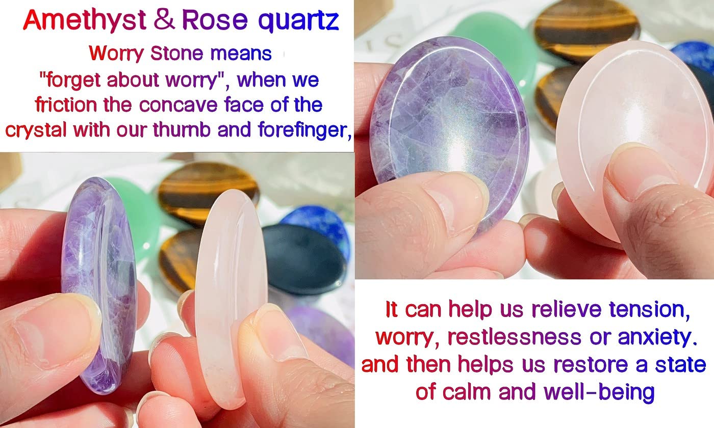 QINJIEJIE 5PCS Worry Stone for Anxiety Crystals Thumb Stones Pocket Gemstones Meditation Accessories Oval Shaped Crystal Natural Reiki Relax Therapy Palm Stone Relief Sets Spiritual Gifts for Kids