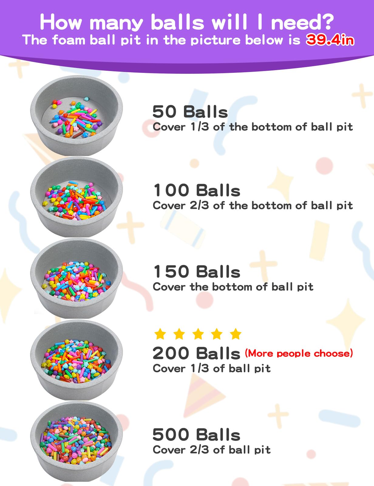 STARBOLO Ball Pit Balls for Kids -Pack of 500 Colorful Ball Pit Balls Crush Proof Plastic Toy Balls for Toddlers Ball Pit, Ball Pit Play Tent, Baby Pool Water Toys