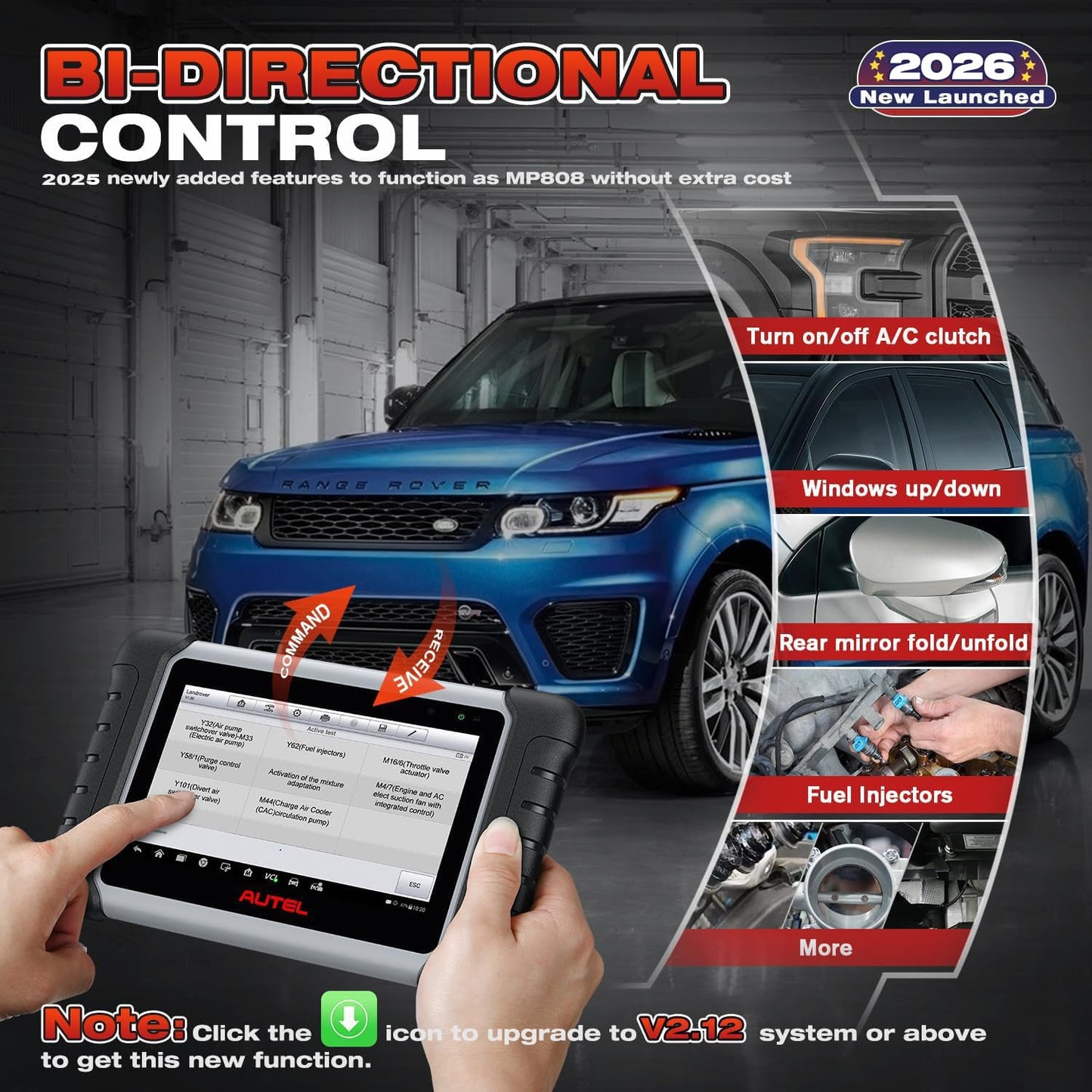 Autel Scanner MaxiCOM MK808BT PRO, 2026 Bidirectional Diagnostic Scan Tool as MK900BT, 2.0 BT Ver. of MK808S MX808S MX900 MK900, 3000+ Active Tests, 28+ Reset, Injector Coding, All Systems, FCA, OS 11