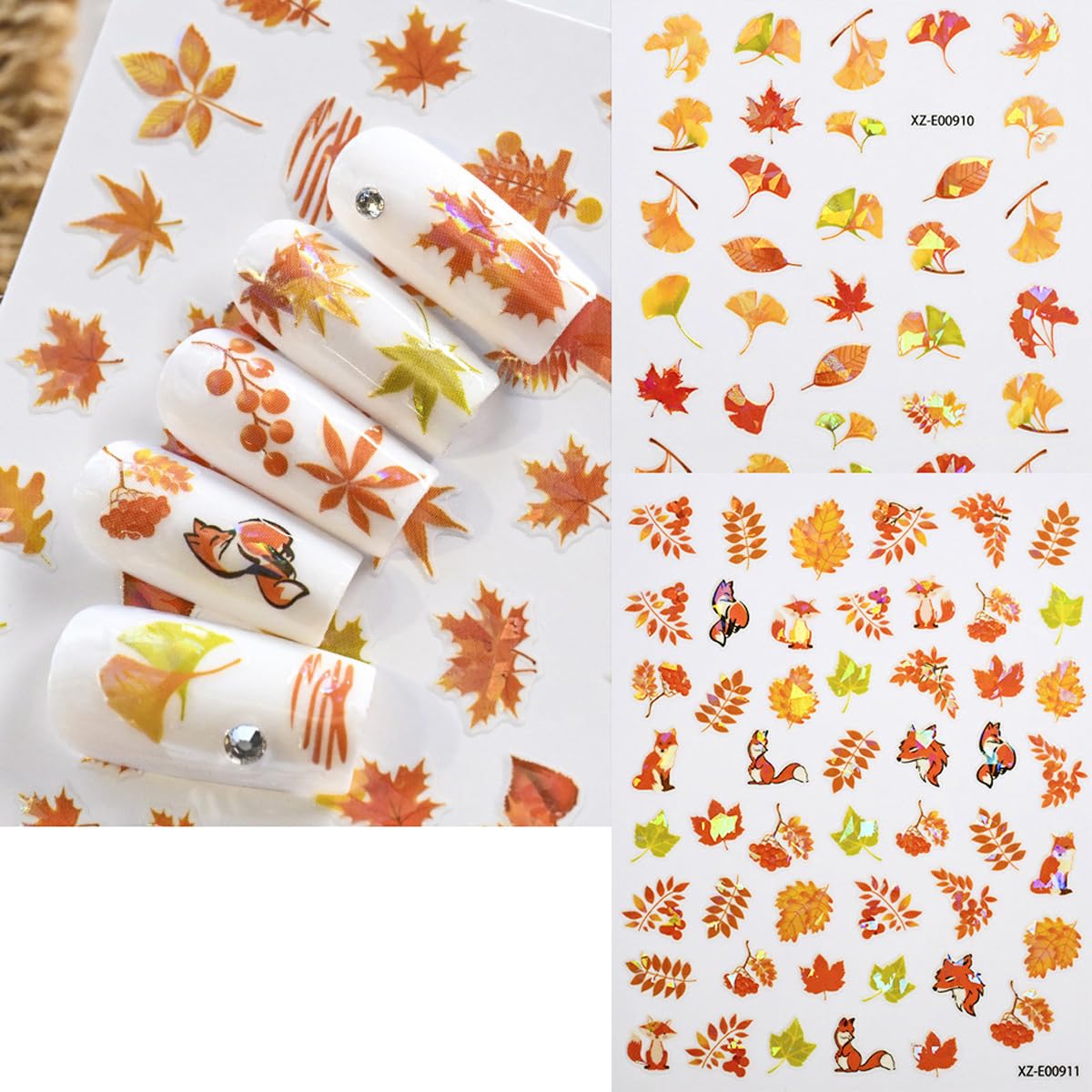 12 Sheets Fall Nail Art Stickers Gold Maple Leaf Nail Stickers Thanksgiving Day Nail Decals Ginkgo Fox Self Adhesive Autumn Nail Art Supplies for Women Girls DIY Manicure Nail Art Decorations